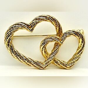 Dior Style Double Heart Brooch